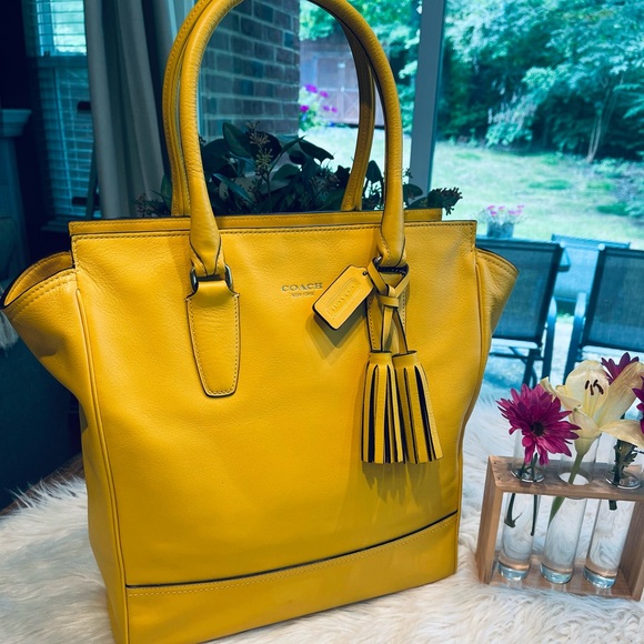 COACH Legacy Tanner Yellow Leather Tassel Shoulder Tote Handbag - NWT! - Picture 14 of 15